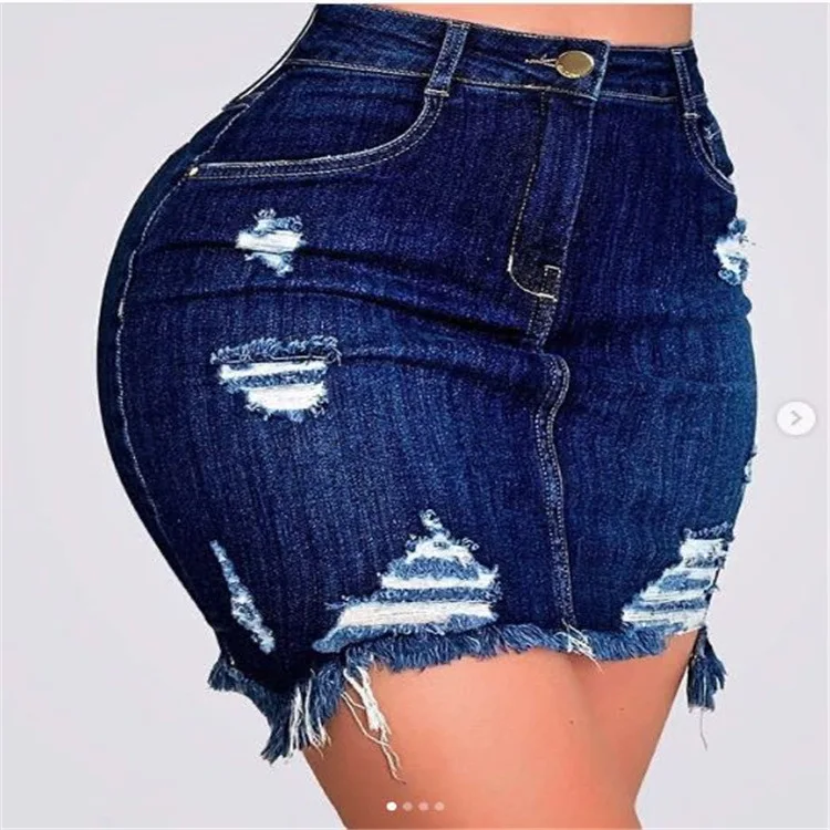 

Summer 2023 New Women's Thin Versatile High Elastic Tassel Hole Denim Short Skirt Sexy Tight Package Hip Cowboy Half-body Skirt