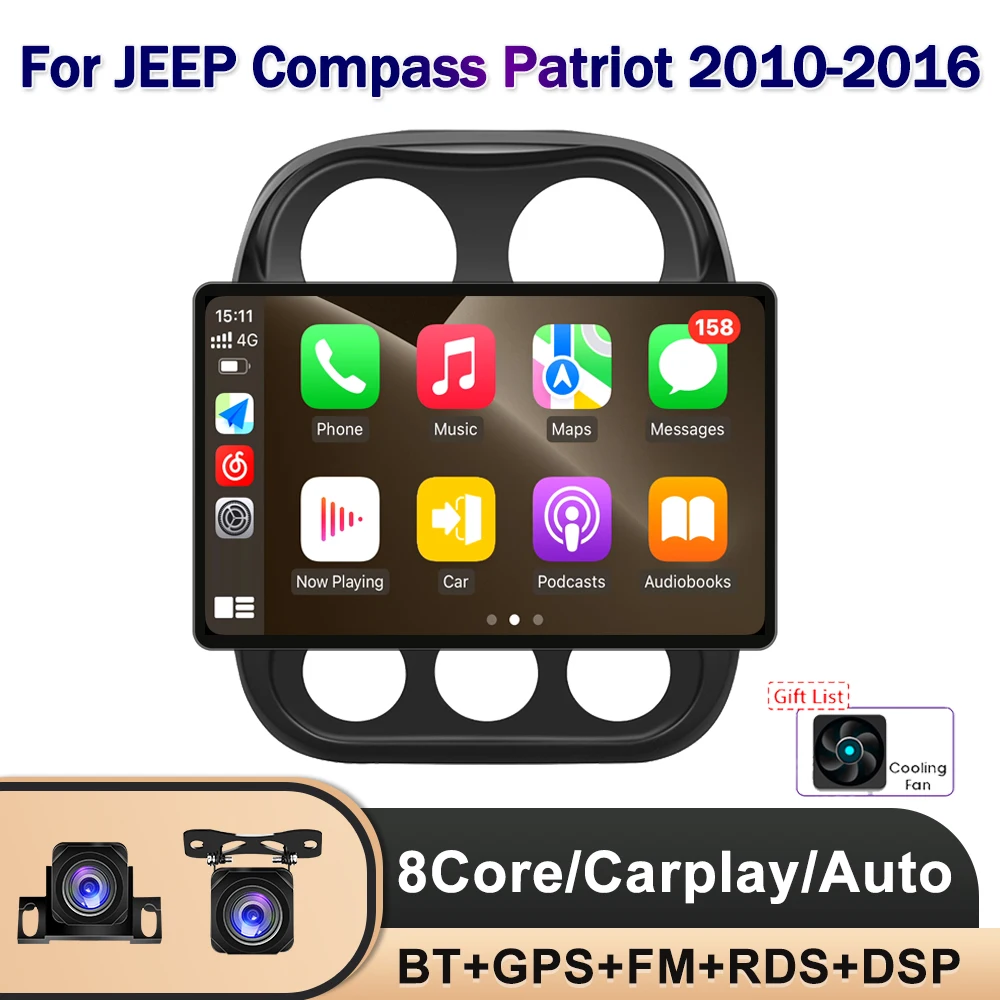

Автомагнитола для JEEP Compass Patriot 2010-2016, Стерео Авторадио, 2 Din, проигрыватель, антенна, GPS-навигация, Carplay, DSP, OBD, без CD-проигрывателя