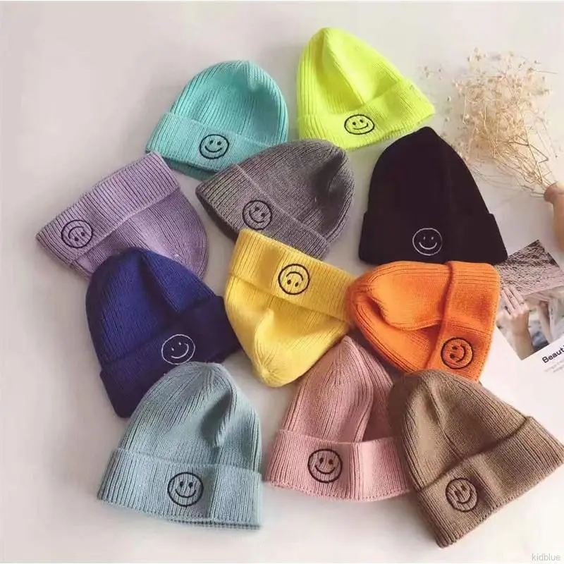 Gorro tejido con cara sonriente para bebé, gorro cálido para niño pequeño, gorro para exteriores a prueba de viento para niña y niño, otoño e invierno_voghion.com
