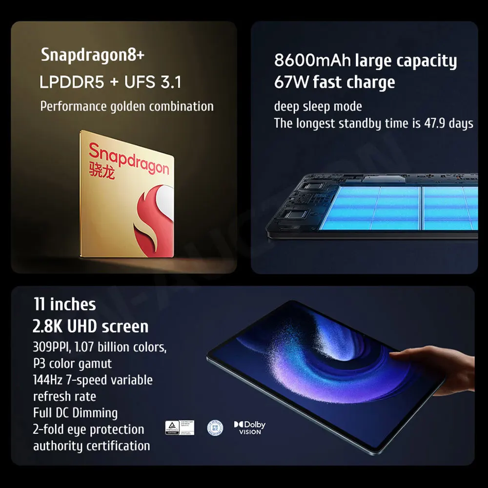 Xiaomi-Tableta Mi Pad 6 PRO, Rom Global, 8 + 11 pulgadas Snapdragon, 144Hz, 2,8 K, pantalla, 8600mAh, 67W, Cargador rápido, Android 13, MIUI 14, 2023