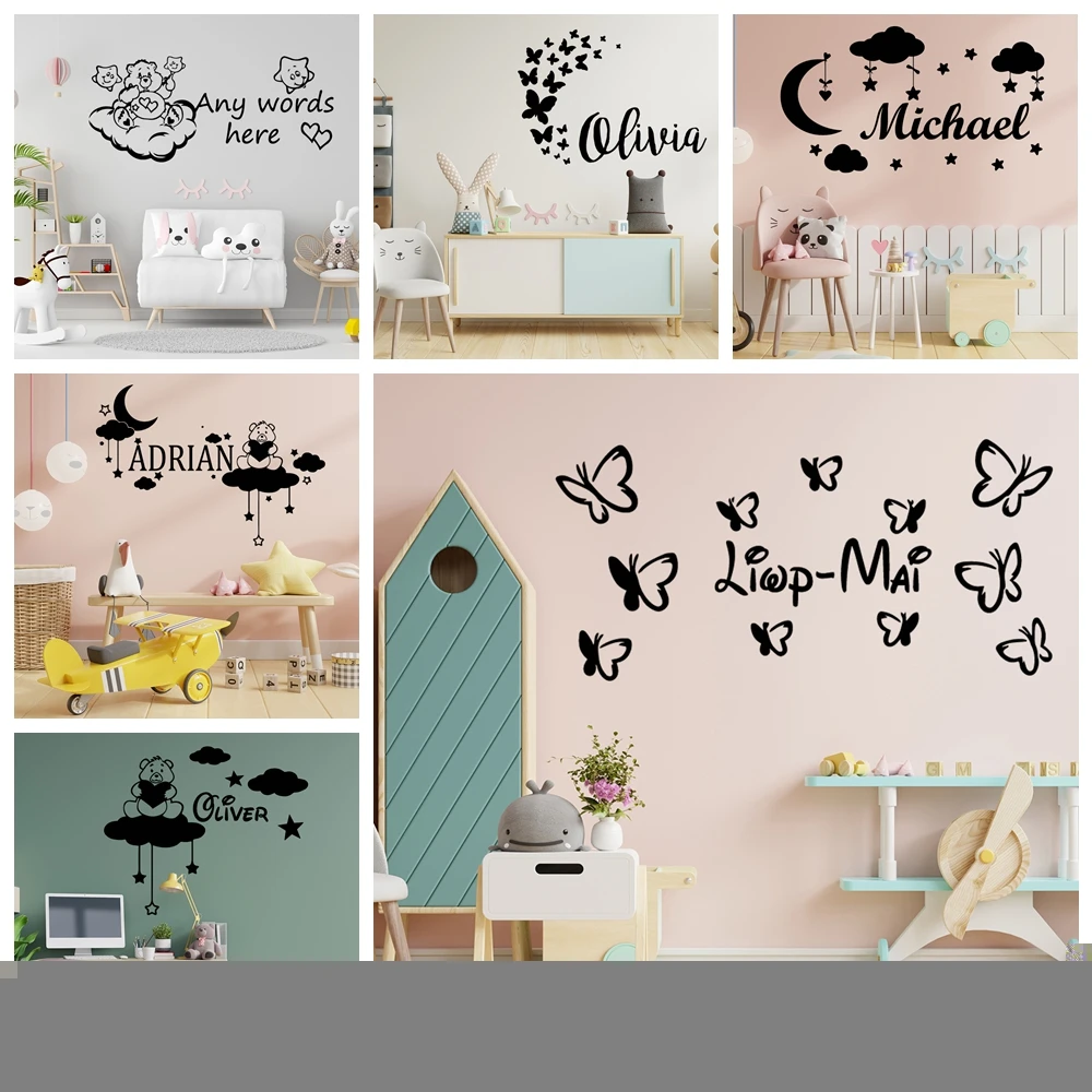 

1 pc nice bear or cute cloud custom name wall sticker Vinyl Wallpaper Roll Furniture Decorative For Kids Rooms Home Decoration