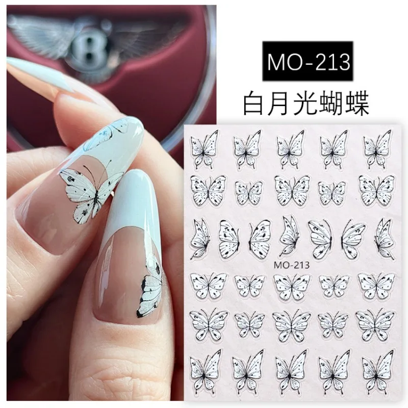 

5D Nail Stickers White jade beautiful butterfly Decals Back Glue Nail Decal Stickers For Nail Tips Beauty