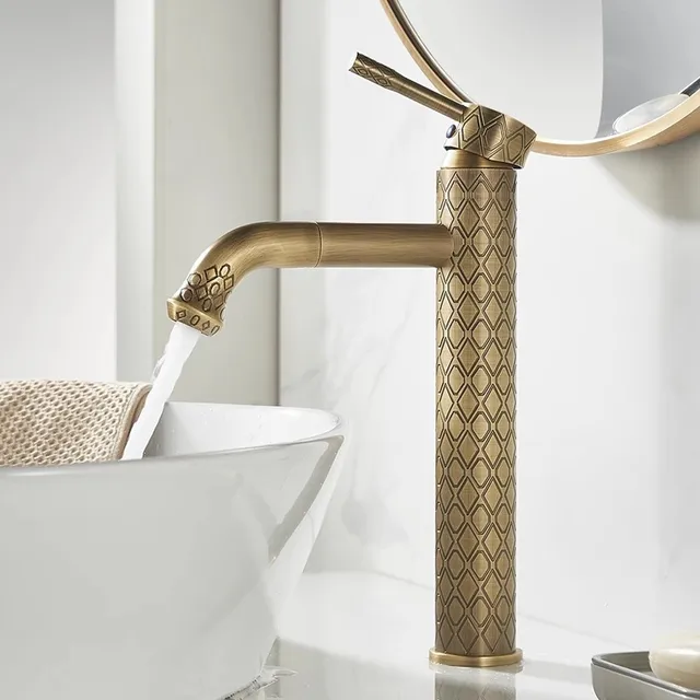 โบราณแกะสลักห้องน้ําก๊อกน้ําทองเหลืองอ่างล้างหน้าก๊อกน้ําร้อนและเย็นห้องน้ําอ่างล้างจานก๊อกน้ําดาดฟ้าติดตั้ง Lavotory ก๊อกน้ําก๊อกน้ํา 4