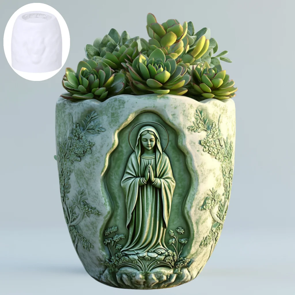 Prayer Virgin Mary Relief Succulent Plant Flower Pot Resin Silicone Mold Goddess Relief Concrete Mould Storage Box Gypsum Molds silicone mold