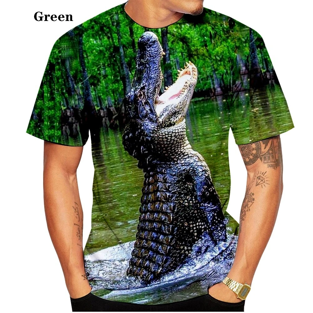 Camiseta con estampado de cocodrilo en 3D para hombre, camiseta de manga  corta a la moda, camisetas informales de verano| | - AliExpress
