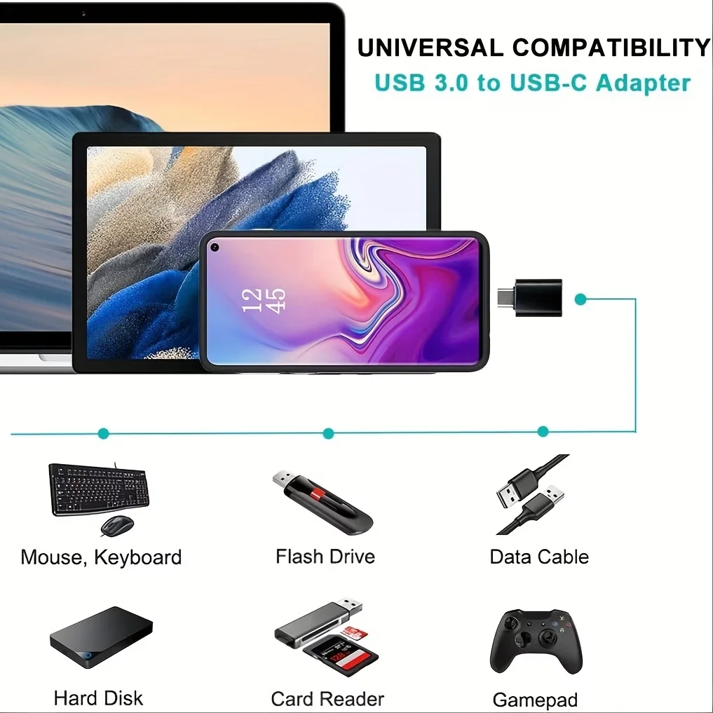MacBook Pro/삼성 갤럭시/스마트폰/노트북/PC와 호환되는 USB-C 어댑터 4개 - USB-C-USB-/마이크로 USB 어댑터 콤보, O