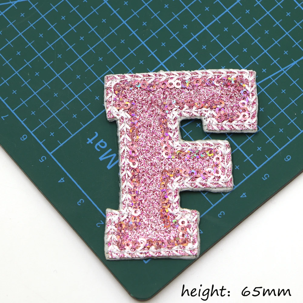 1PC Neue Rosa Pailletten Brief Patch Für Kleidung Eisen Auf Patch Für Kleidung Logo Name Diy Gestickte Applique Dekor reparatur Patches – Detail 9