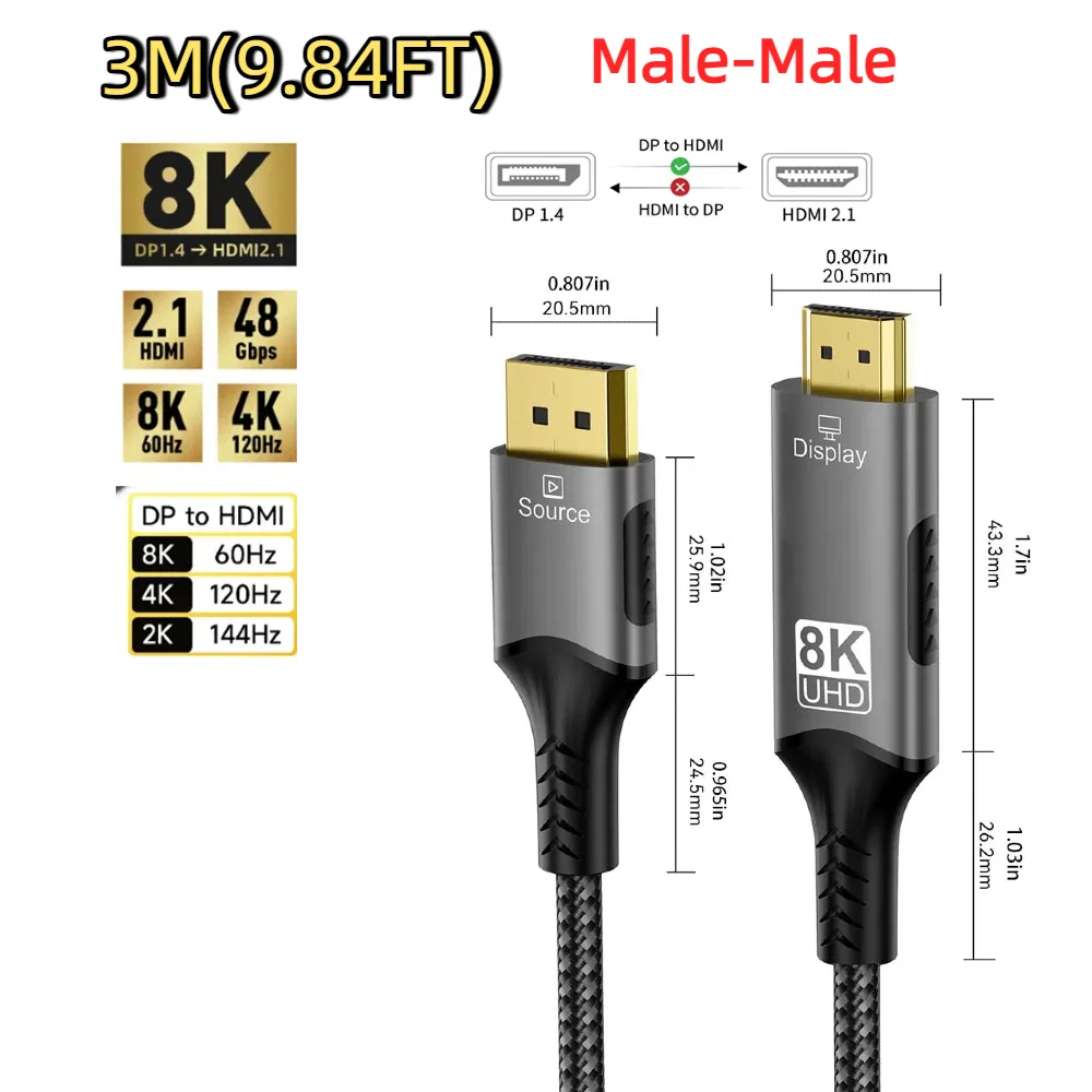 8K @ 60 هرتز DisplayPort إلى HDMI متوافق مع DP إلى...