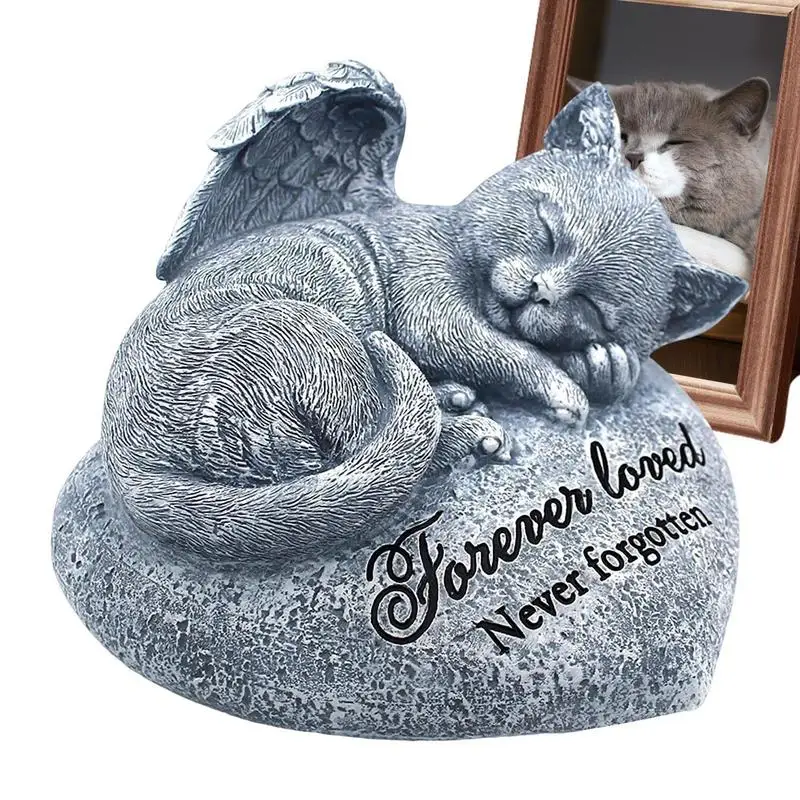 Resin Angel Cat Pet Memorial Statue Sleeping Cat Garden Sculpture