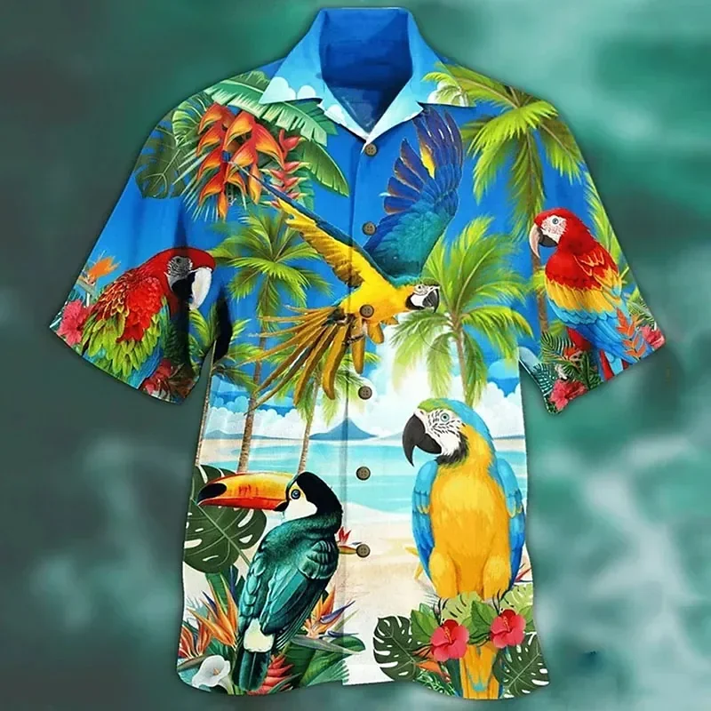 

Men's Hawaiian Parrot Print Shirt Short Sleeve Lapel Casual Holiday Beach Handsome Fashion Charming Charm Attracts Attention