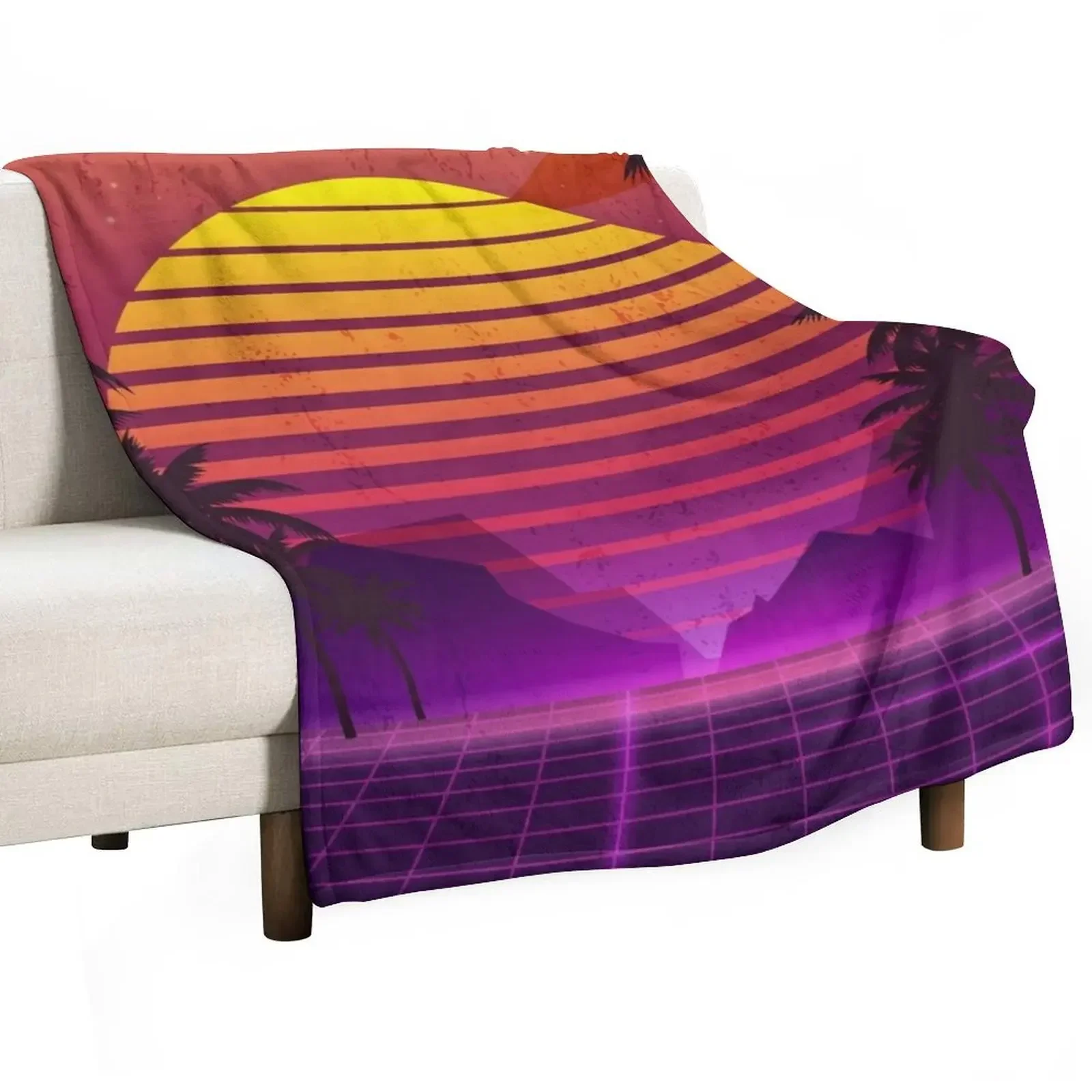 

Одеяло с пальмами в стиле 80-х, закат, Воздушная волна, мягкое летнее одеяло, индивидуальный подарок, плед на диван, одеяла