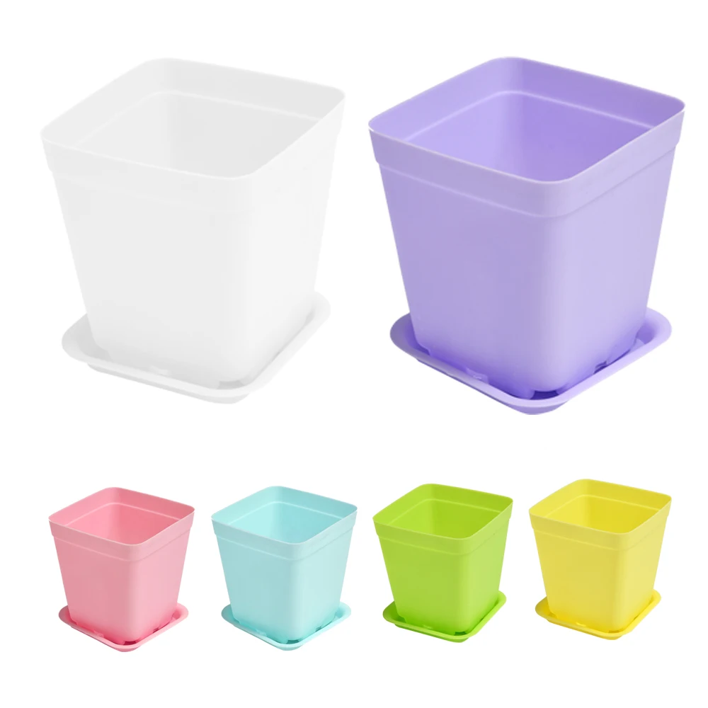 7pcs 6 Colors Thicken Flower Pots Planters Pot Trays Plastic Pots Creative Small Square for Succulent plants