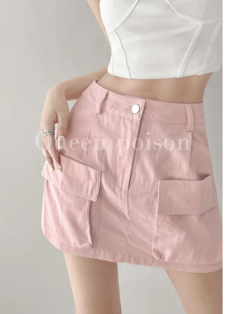 

2023 Summer TVVOVVIN New Three-dimensional Large Pocket Suit Half Skirt For Women Sexy High Waist Slimming A-line Skirt FVE8