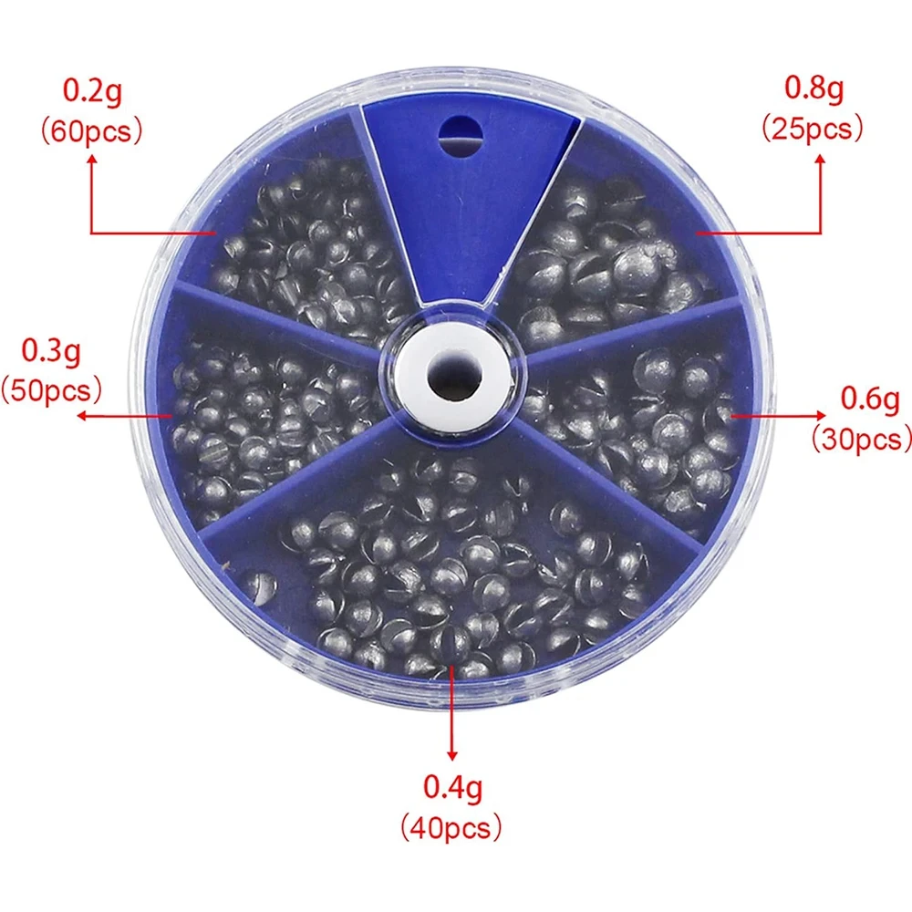Lead Split Shot Fishing Weights Kit - 5 Sizes Removable Egg Sinkers for Angling
