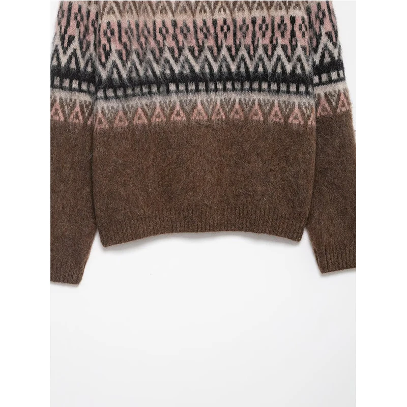 Women's Soft Knitted Top Women Fashion Long Sleeve Vintage Jacquard Sweater Pullover 2025 New Casual Loose Knitwear Tops ﻿ ﻿