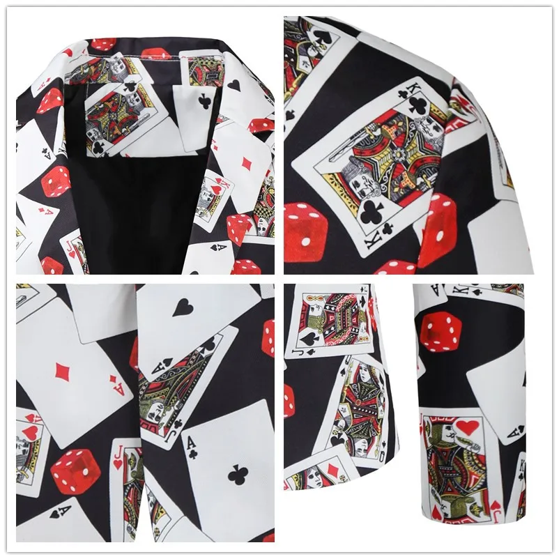 Mens Blazer Jacket Coats Playing Cards Poker 3D Print Party Dress Suit Costume men blazers