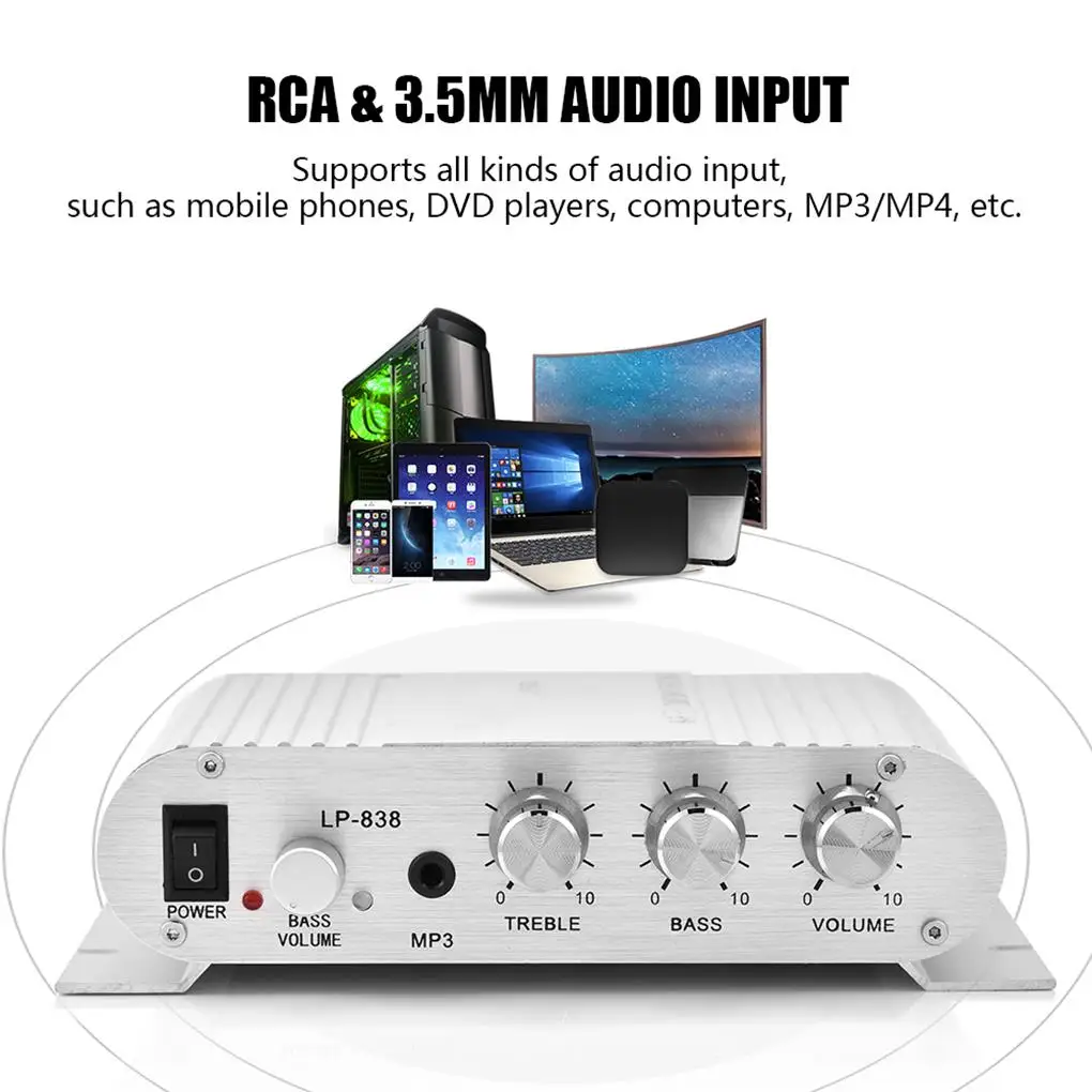 

Mini HiFi 2 1 Stereo Bass Auto Car Home Audio Power Amplifier Digital Amp Silver
