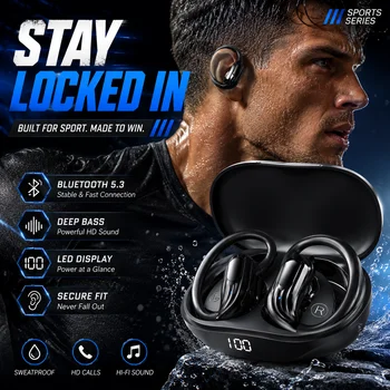 Cuffie Wireless Bluetooth 5.4 all'Ingrosso, Auricolari True Wireless con Microfono, Controllo a Pulsante, Riduzione del Rumore, Ganci per Orecchie, Impermeabili