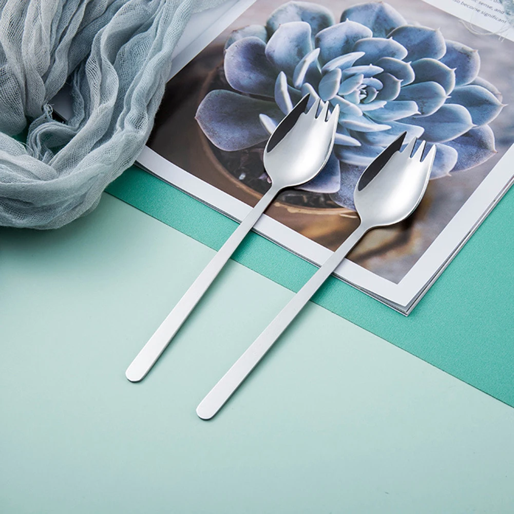 10Pcs Spork Camping Tableware Stainless Steel Flatware Utensil Set Multipurpose Portable Noodle Fork for Dessert Ice Cream Salad