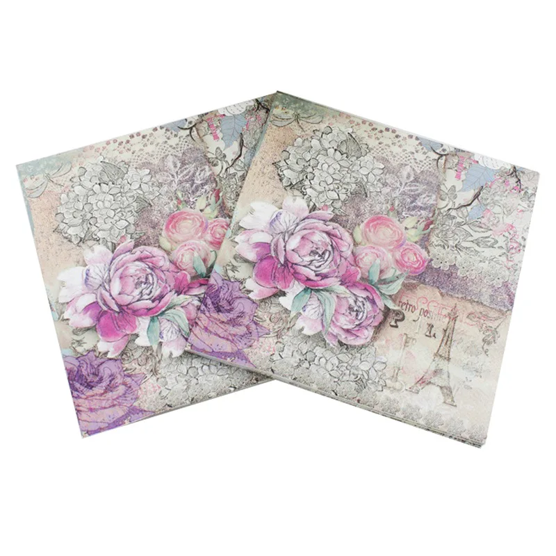 Paper Napkins 10/20pcs 33*33cm 2-Ply Colourful Printed Napkins Floral Eiffel Tower Facial Virgin Wood Pulp Party Paper Placemats