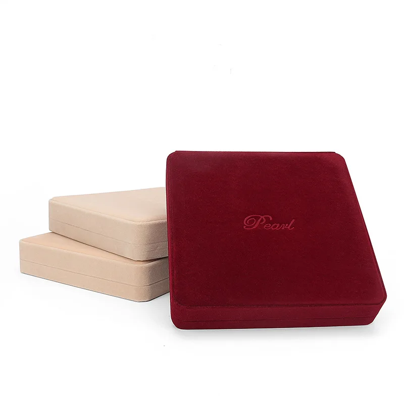 New Pendant Necklace Chain Storage Package Gift Box Red Beige Velveteen Casket Pearl Choker Jewelry Organizer Box 190x190x40mm