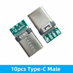 Premium USB Type - C Connector Set - 10pcs Male/Female Sockets with PCB Support (50pcs Type - C Male)