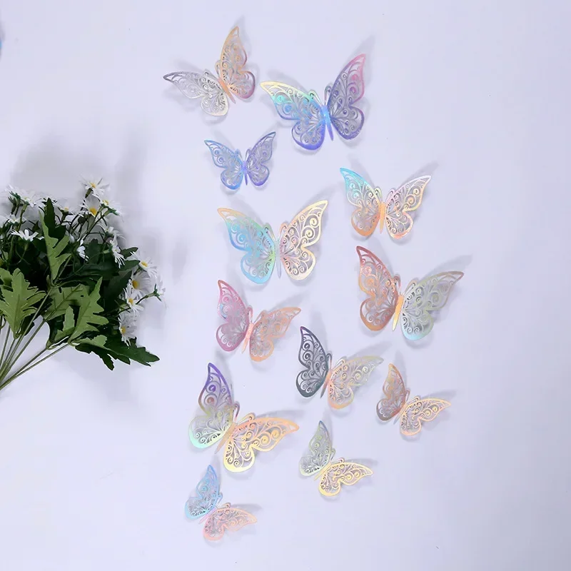 3D Openwork Butterfly Wall Stickers Stereo Butterfly Wall Stickers Background Decoration Colourful 12pcs 3d stickers 3d wall stickers butterfly wall decor