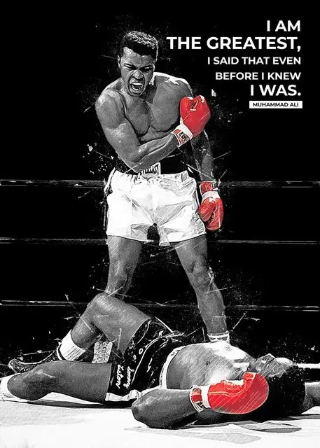thumbnail image 1 of Impresiones artísticas en lienzo con grafitis en blanco y negro de un campeón de boxeo: imágenes para decoración de paredes de sala de estar, 1 of 5