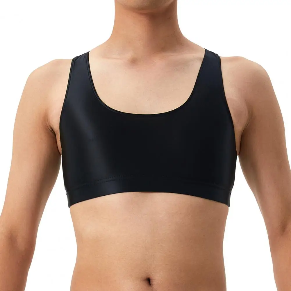 

High Elasticity Vest for Men Men's Sleek Silky Racerback Tank Top O-neck Sleeveless Vest Solid Color Skinny Smooth Surface