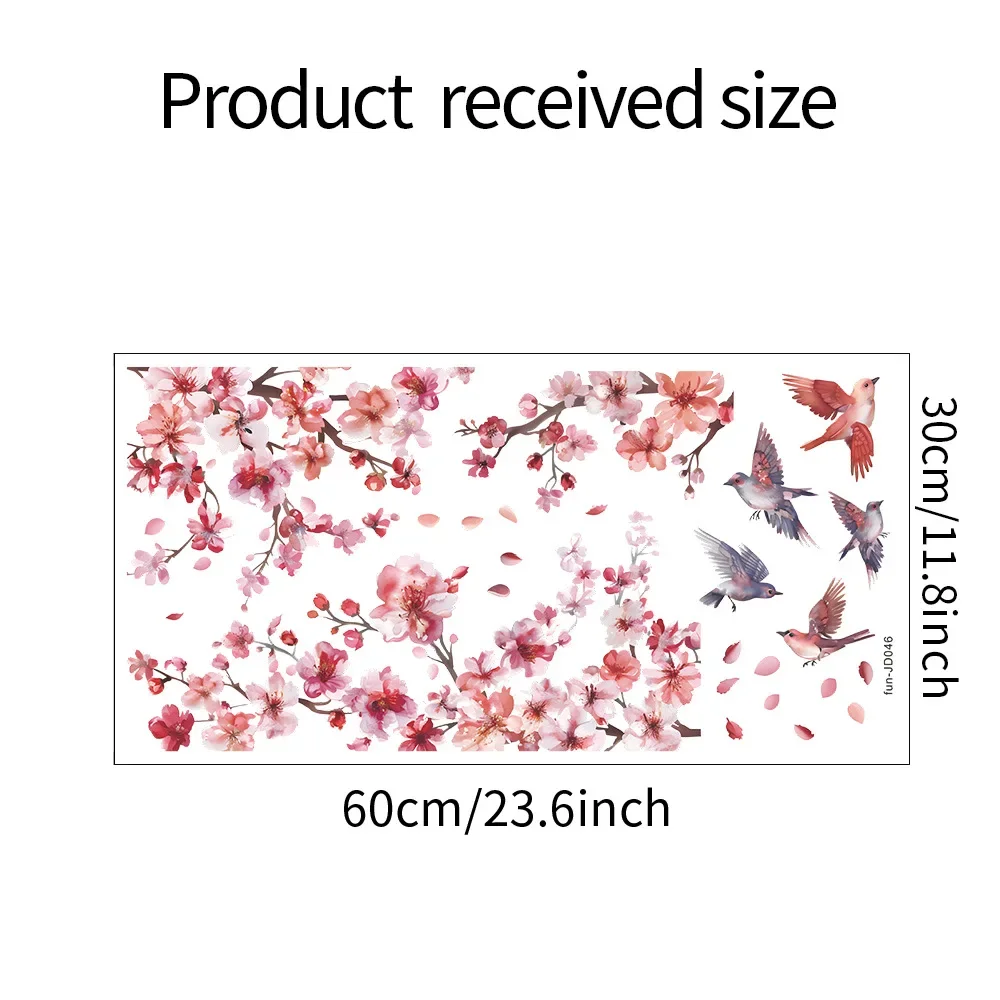 1PCS Foreign Trade Peach Blossom Branch Bird Glass Window Home Beautify Decoration Electrostatic Uv Window Sticker window stickers