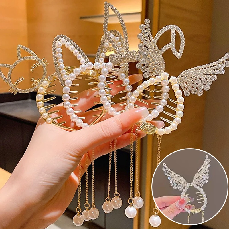 

Meatball Rabbit Angel Wings Pearl Rhinestone Tassel Pill Head Ponytail Buckle Hair Clip Female Korean Hair Card Hair Accessories