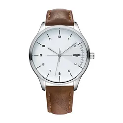 Top Brand Men's Ultra - Thin Minimalist Quartz Watch with Leather Strap - Casual and Waterproof Design (Brown White Dial)