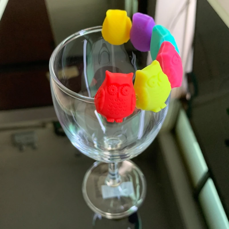 Red Wine Glass Markers Set of 6 Owl Silicone Drink Glass Tags Identification Cup Labels Signs For Party Bar