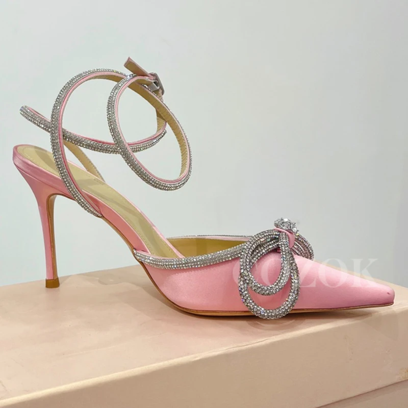 

Female High Heel Sandals 2023 Summer New Crystal Decor Butterfly-knot Design Banquet High Heels Fashion Exquisite Ladies Pumps