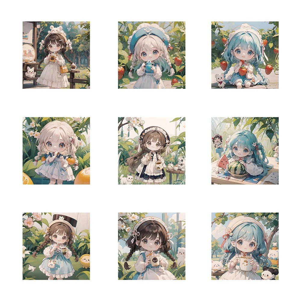 63Pcs Cute Cartoon Fruit Girl Decorative Adhesive Sticker Diy Diary Albums Label Scrapbook Sweet Kawaii Anime Girl Orchard Decal