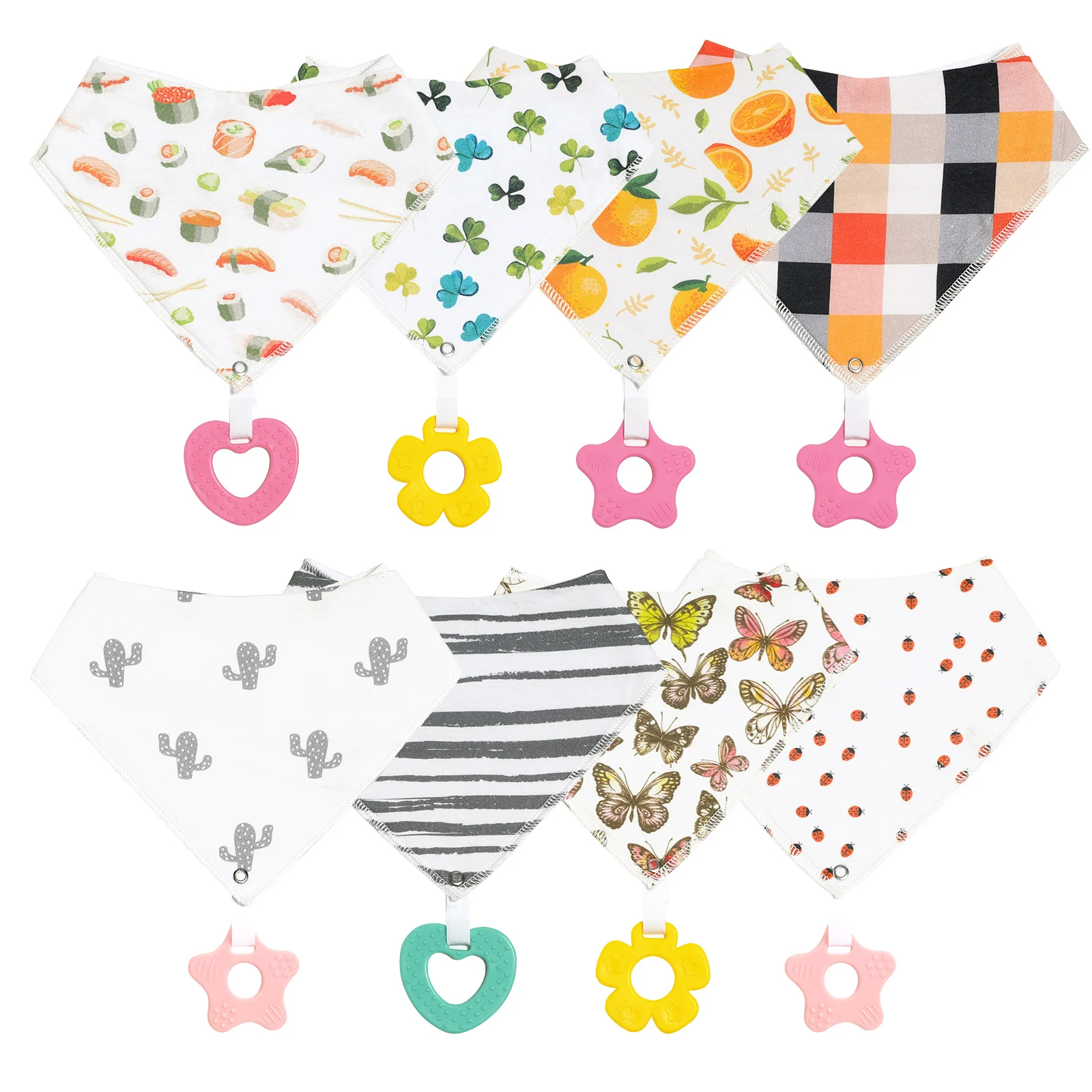 

2Pcs Baby Bandana Drool Bibs Baby Bibs with Teething Toys/Teethers Set - Super Soft Absorbent Organic Cotton Bibs Unisex Bibs