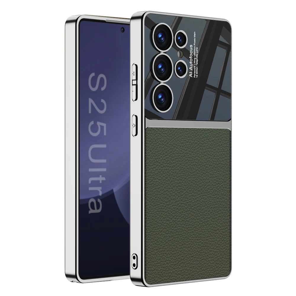 Luxury PU Leather Electroplated Frame Phone Cover Case