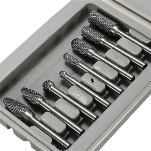 8pc 1/4" (6mm) Shank  Double Cut Carbide Rotary Burr Bit Set CNC Engraving W/ Box