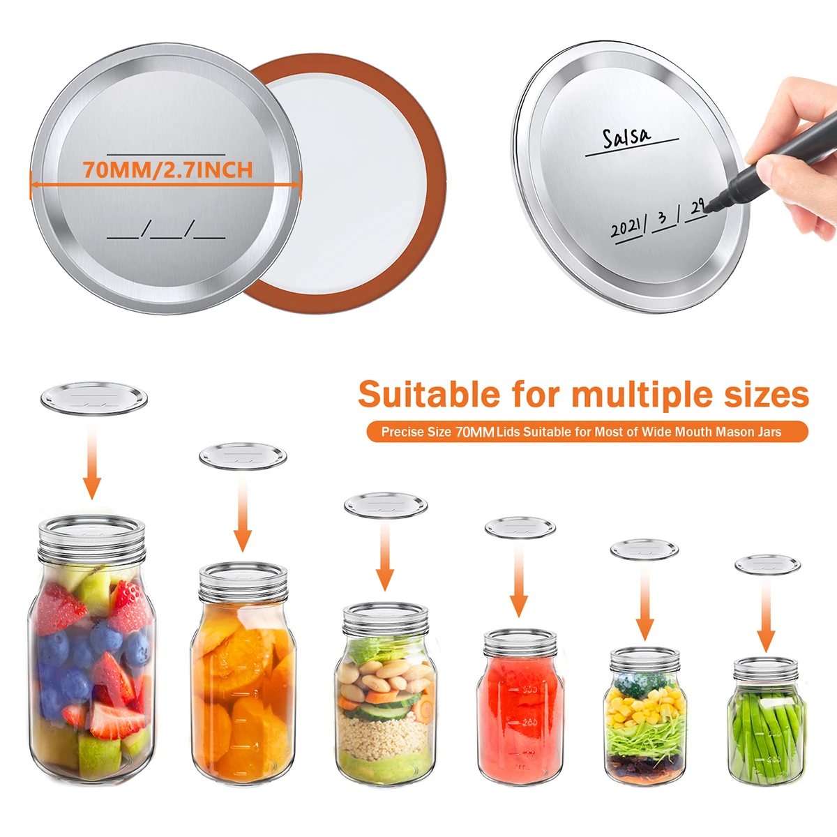 Kitchen Utensils Kitchen Supplies 50/200PCS Mason Jar Lids Regular 70/86mm Wide Mouth Canning Lids Reusable Metal Canning Jar Leak-proof Split-Type Caps