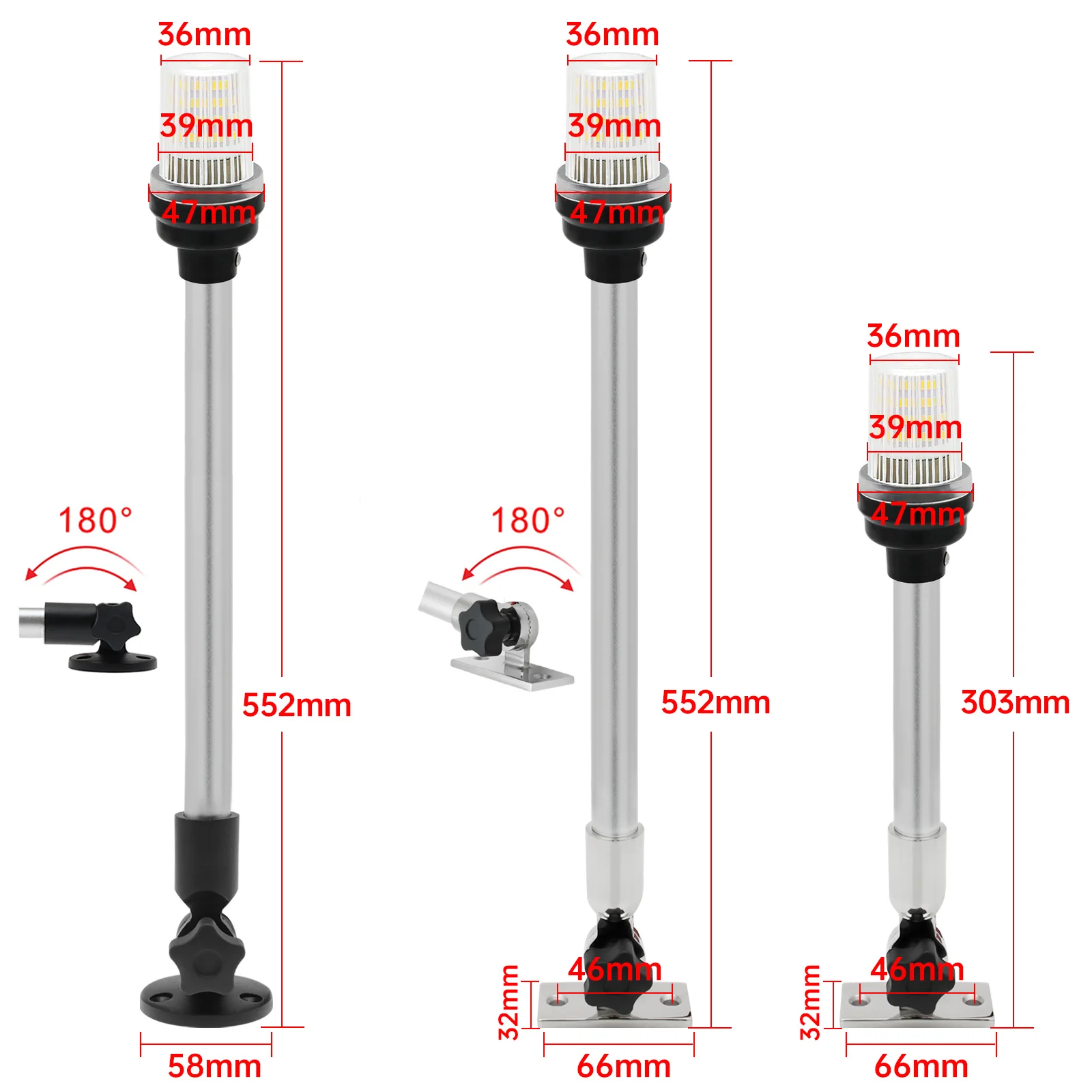 e marinho, Fold Down Anchor Light, Sailing Signal Light, 360 graus, 12V