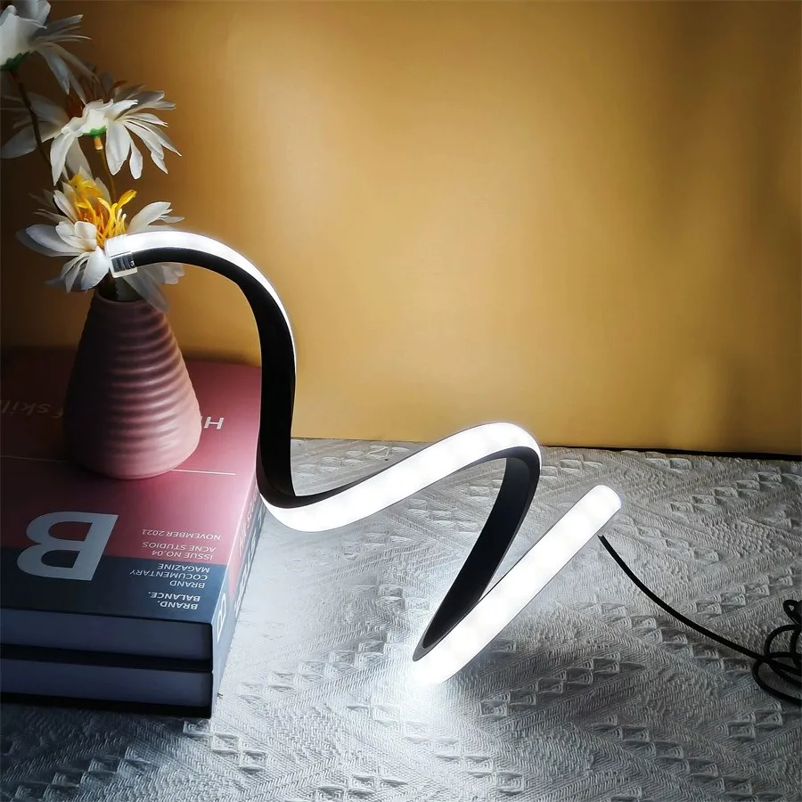 LED 나선형 디자인 테이블 램프 USB 플러그인 침실 머리맡 램프 현대적인 미니멀리스트 스타일 거실 장식 램프