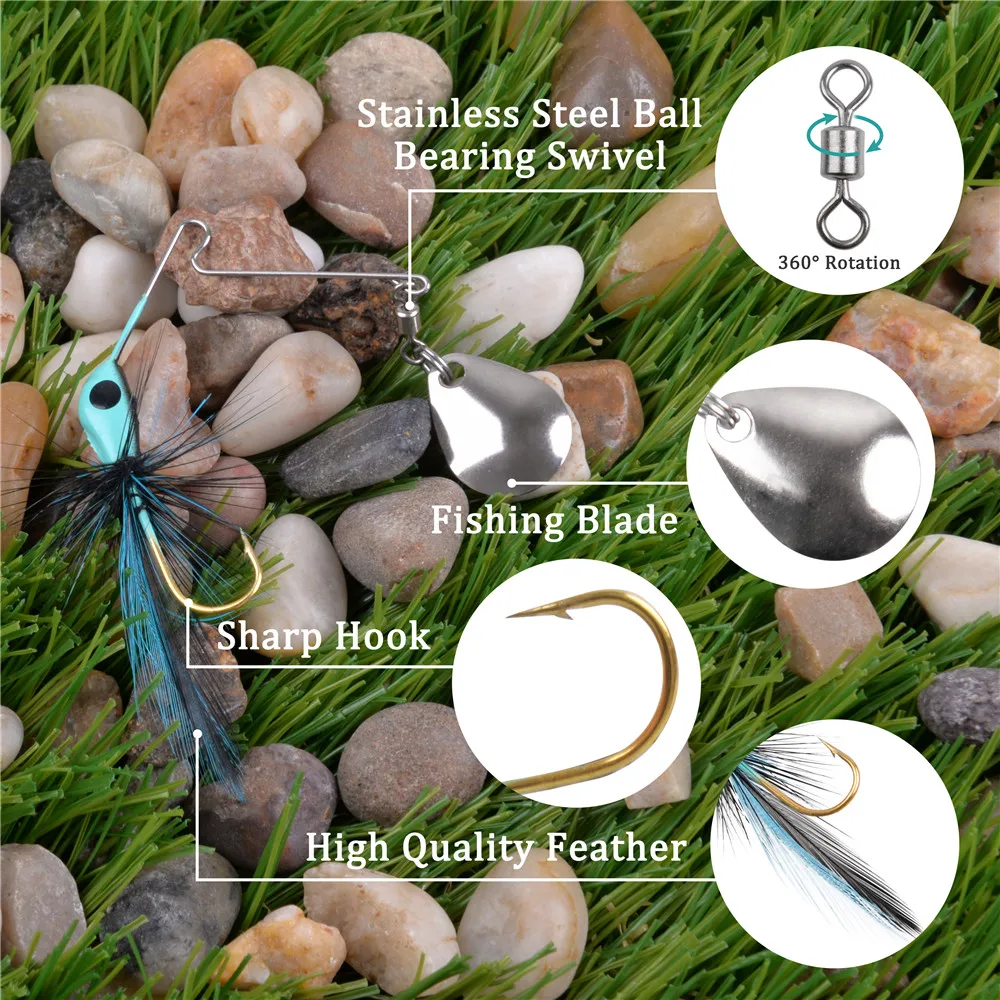 6-teiliges Spinner-Köder-Set zum Barschangeln mit Colorado-Klingen, Spinnerbait-Jigköpfe, Teaser-Köder für das Crappie-Angeln von Lachsforellen – Detail 5