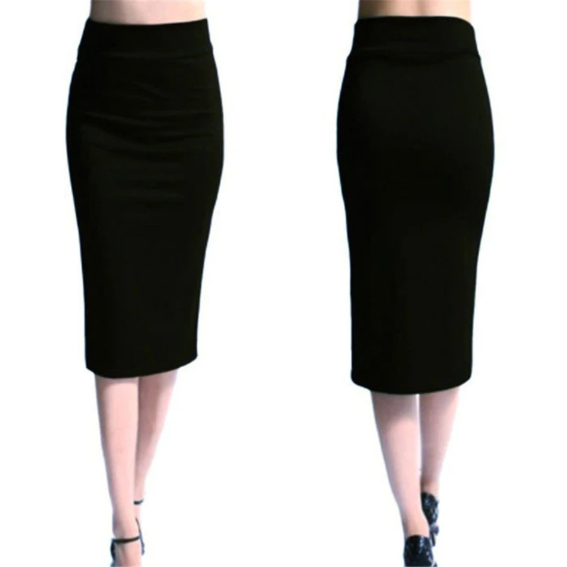 נשים חצאית Bodycon חצאית משרד נקבה Slim באורך הברך גבוהה מותן למתוח סקסי עיפרון חצאיות נהיגה לראשונה חצאית Femme