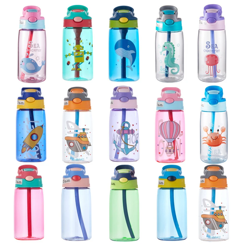 480ml Kids Water Sippy Cup Creative Cartoon Baby Feeding Cups with Straws  Leakpr