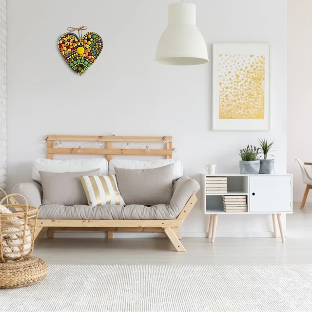 Mozaik Szív Alakú Medál Díszek Retro Gyanta Kert Kültéri Kerti Tornác Dekoráció Bejárati Ajtó - Image 5