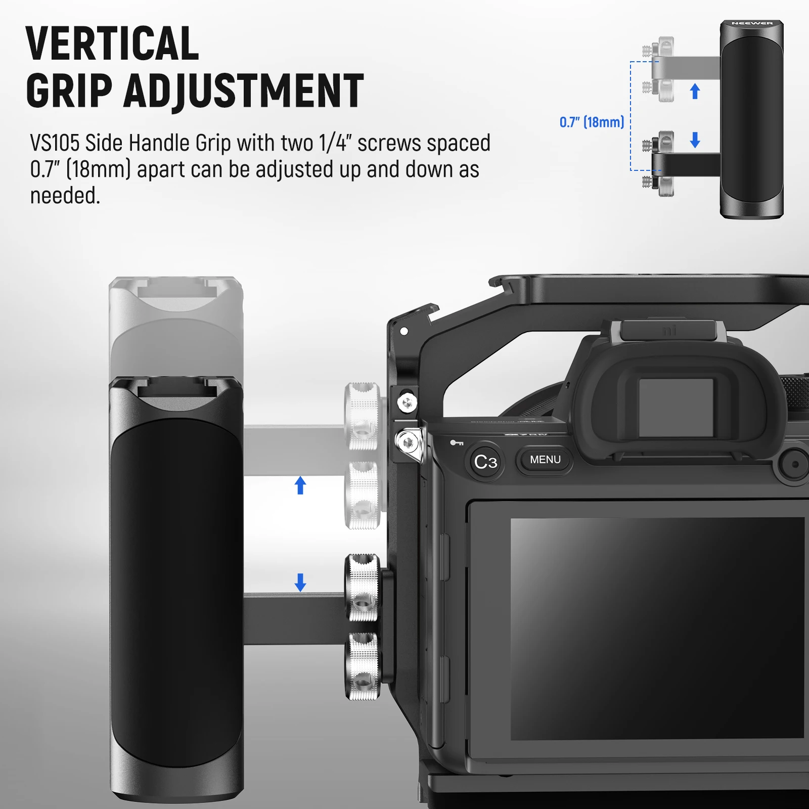 NEEWER Top & Side Handle Grip Kit For Camera Cages - ARRI Mount, Cold Shoe, Silicone Grip (CA007+VS105)
