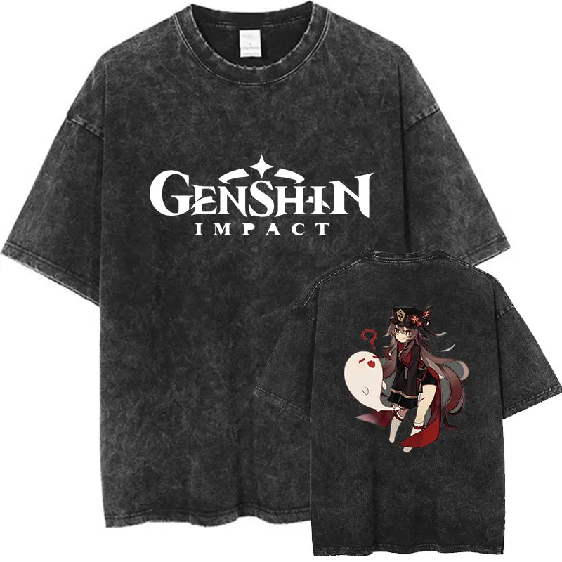 

Винтажные Промытые футболки, аниме футболка в стиле Харадзюку, футболка оверсайз, хлопковая модная уличная одежда, топ унисекс