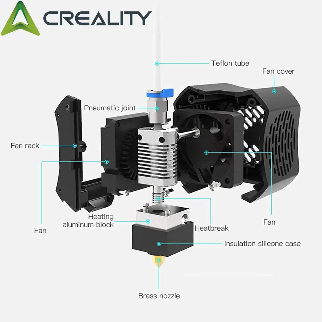 Creality Ender-3 V2 3D 프린터 조립 전체 압출기 핫 엔드 키트 0.4mm 노즐 알루미늄 가열 블록이있는 이중 냉각 팬