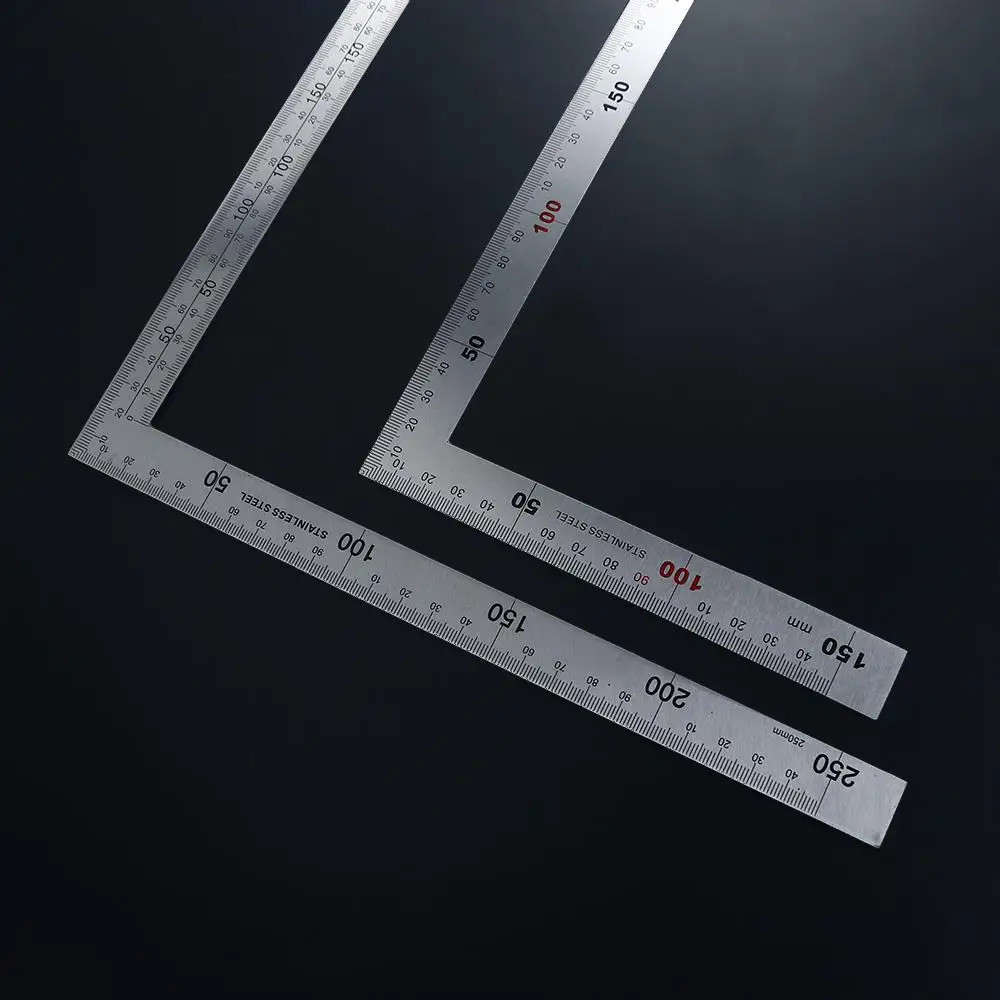 교육용 양면 스테인레스 스틸 금속 측정 도구 90도 각도기 L자형 각도기 직선 각도기 90도 각도기