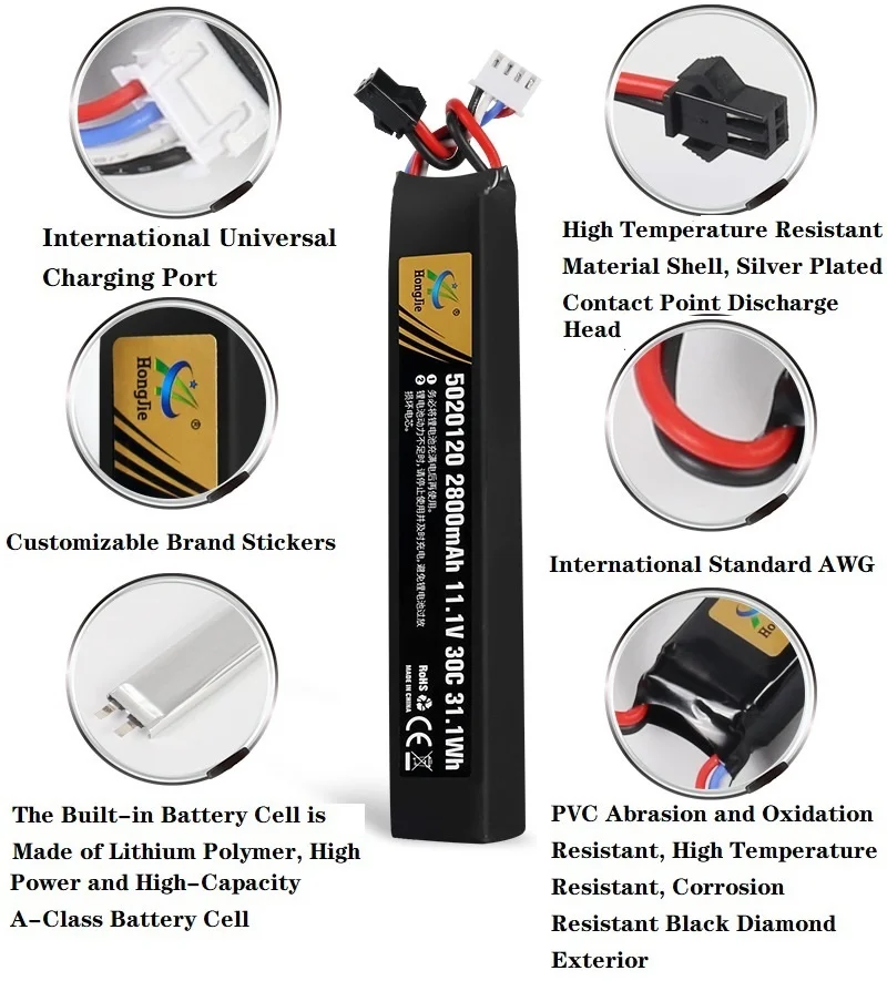 Bateria Lipo Original para rc Water Gun Airsoft bb Air Pistol Brinquedos Elétricos Peças de Armas 11.1v 3s 2800mah 30c 5020120 - Image 5